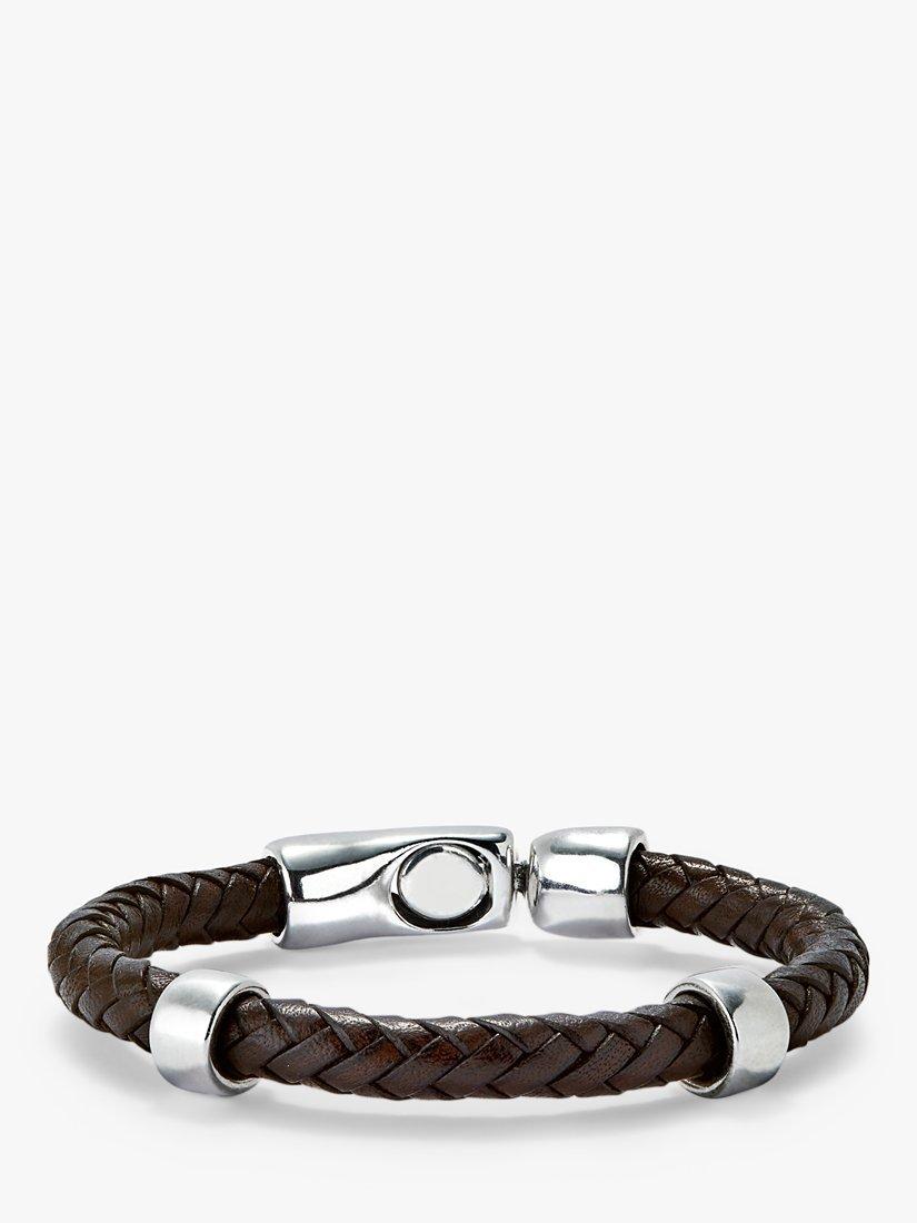 Product image 1 of 5, which shows UNOde50 Men's Collection Circles Braided Leather Bracelet, Black