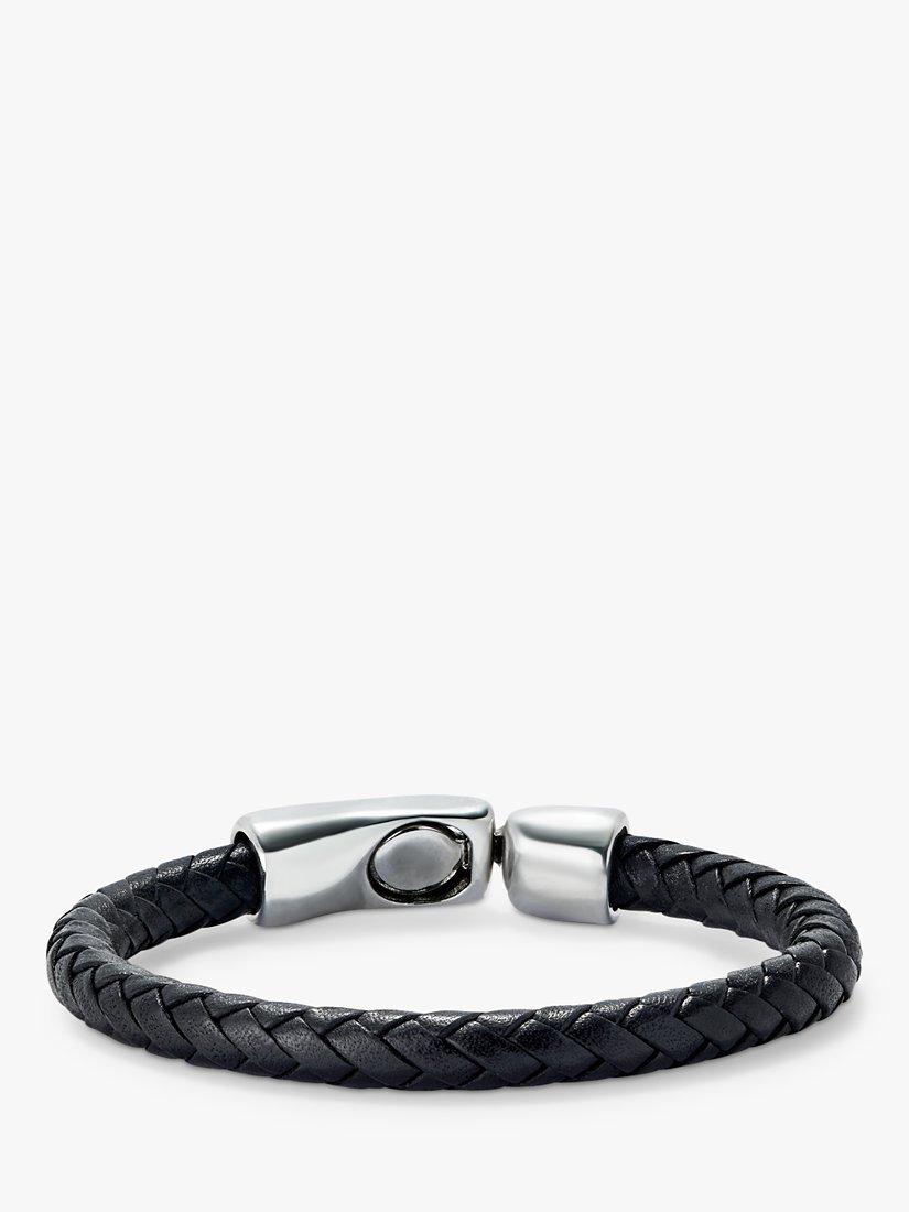 Product image 1 of 5, which shows UNOde50 Men's Collection Tube Braided Leather Bracelet, Black