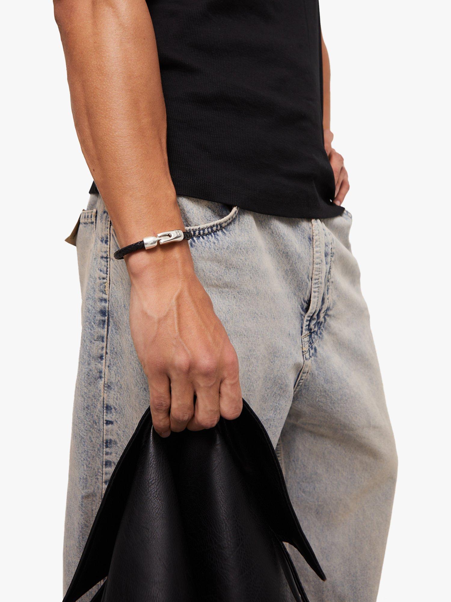 Product image 2 of 5, which shows UNOde50 Men's Collection Tube Braided Leather Bracelet, Black