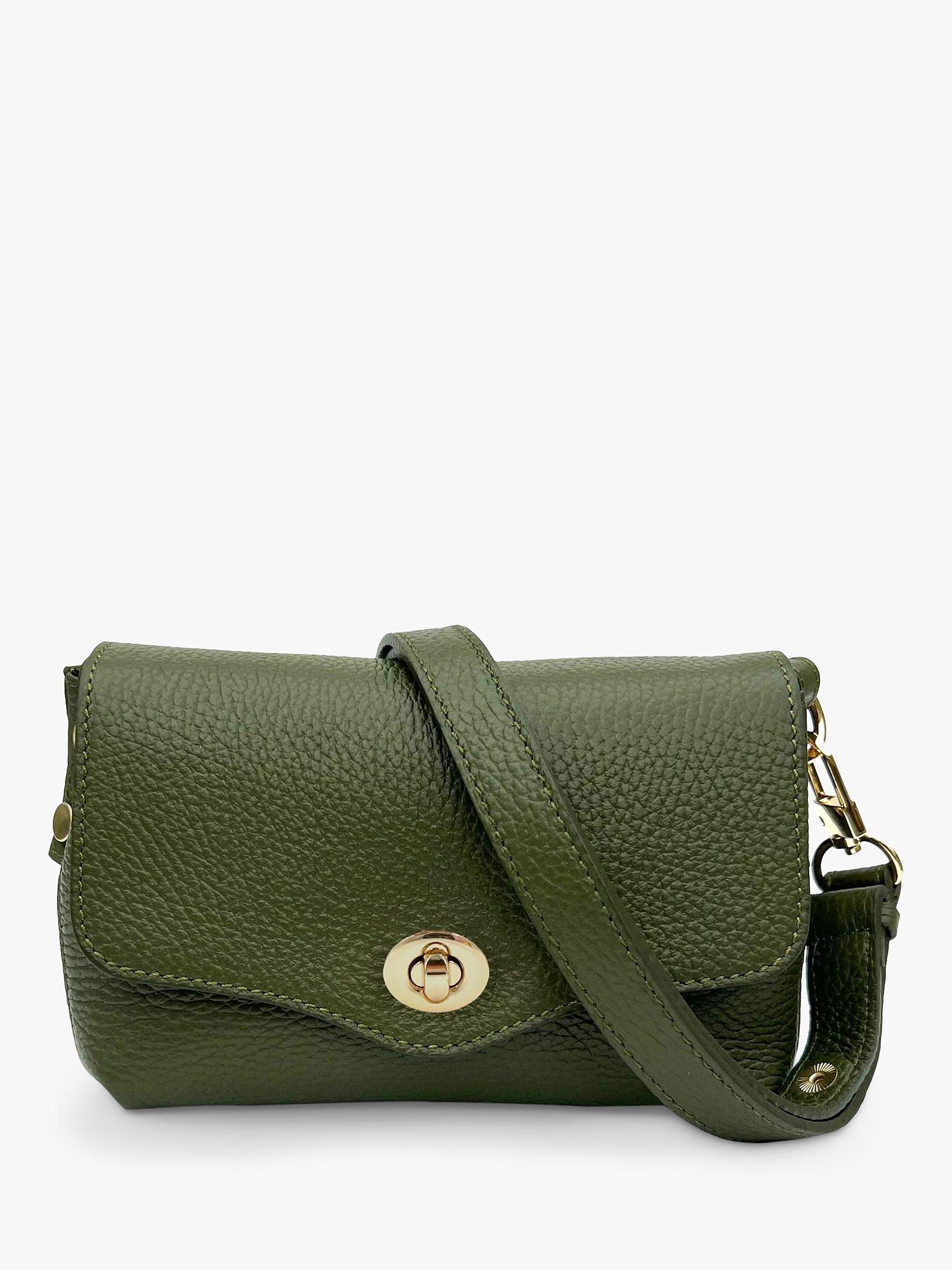 Apatchy London Jemima Leather Turn Lock Cross Body Bag, Olive