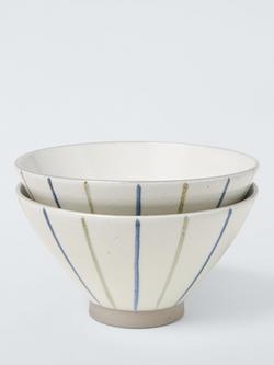 John Lewis Hand Painted Stripe Stoneware Rice Bowls, Set of 2, 19cm, Blue/Multi, Multi Blue