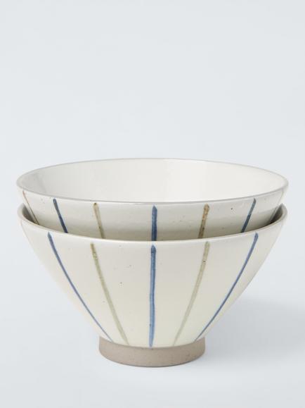 John Lewis Hand Painted Stripe Stoneware Rice Bowls, Set of 2, 19cm, Blue/Multi, Multi Blue