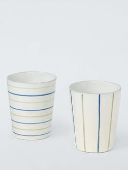 John Lewis Hand Painted Stripe Stoneware Cups, Set of 2, 236ml, Blue/Multi, Multi Blue