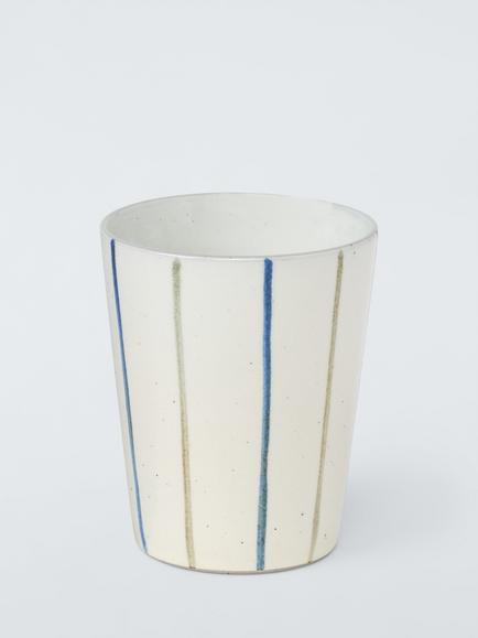 John Lewis Hand Painted Stripe Stoneware Cups, Set of 2, 236ml, Blue/Multi - view 2, Multi Blue