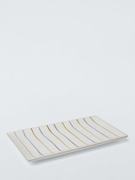 John Lewis Hand Painted Stripe Stoneware Platter, 23.3cm, Blue/Multi - view 2, Multi Blue