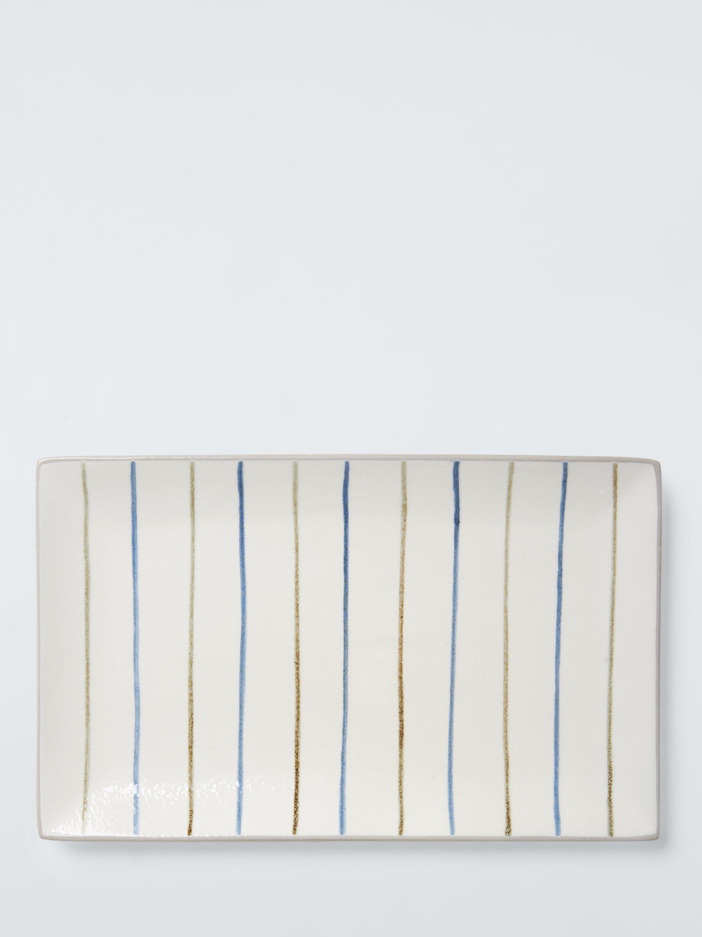 John Lewis Hand Painted Stripe Stoneware Platter, 23.3cm, Blue/Multi