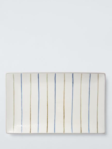 John Lewis Hand Painted Stripe Stoneware Platter, 23.3cm, Blue/Multi, Multi Blue