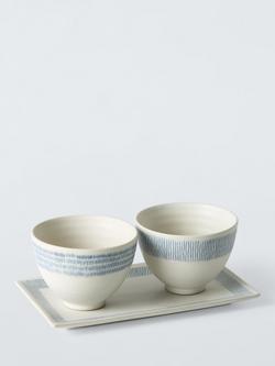 John Lewis Hand Painted Stoneware Rice Bowls & Platter Gift Set, 3 Piece, Blue/Multi, Multi Blue