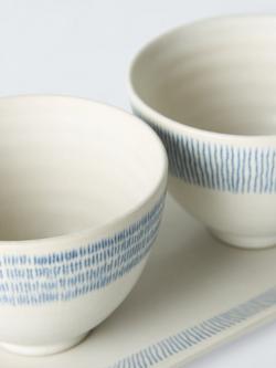 John Lewis Hand Painted Stoneware Rice Bowls & Platter Gift Set, 3 Piece, Blue/Multi - view 2, Multi Blue
