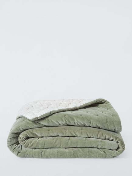 John Lewis Hidcote Cotton Velvet Quilt - view 2, Myrtle Green