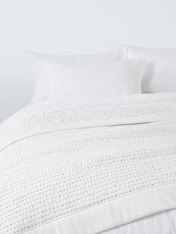 John Lewis Kantha Gauze Stitch Bedspread, White, White