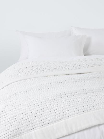 John Lewis Kantha Gauze Stitch Bedspread, White, White