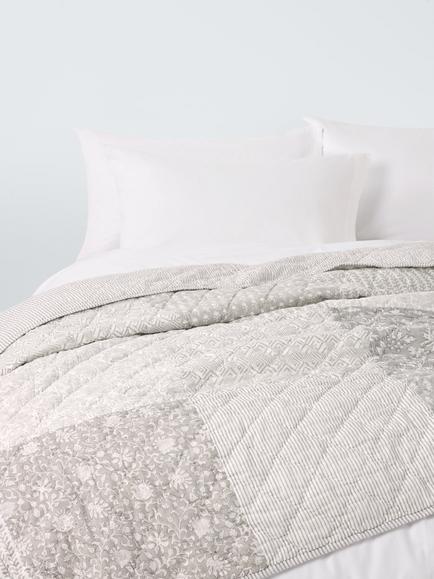 John Lewis Block Printed Cotton Patchwork Quilt, Natural, Natural