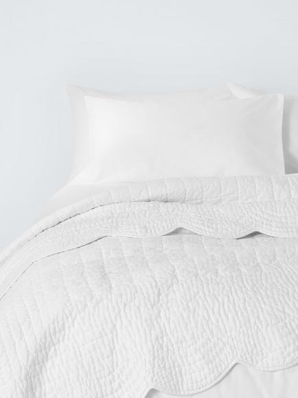 John Lewis Scallop Cotton Quilt, White, White