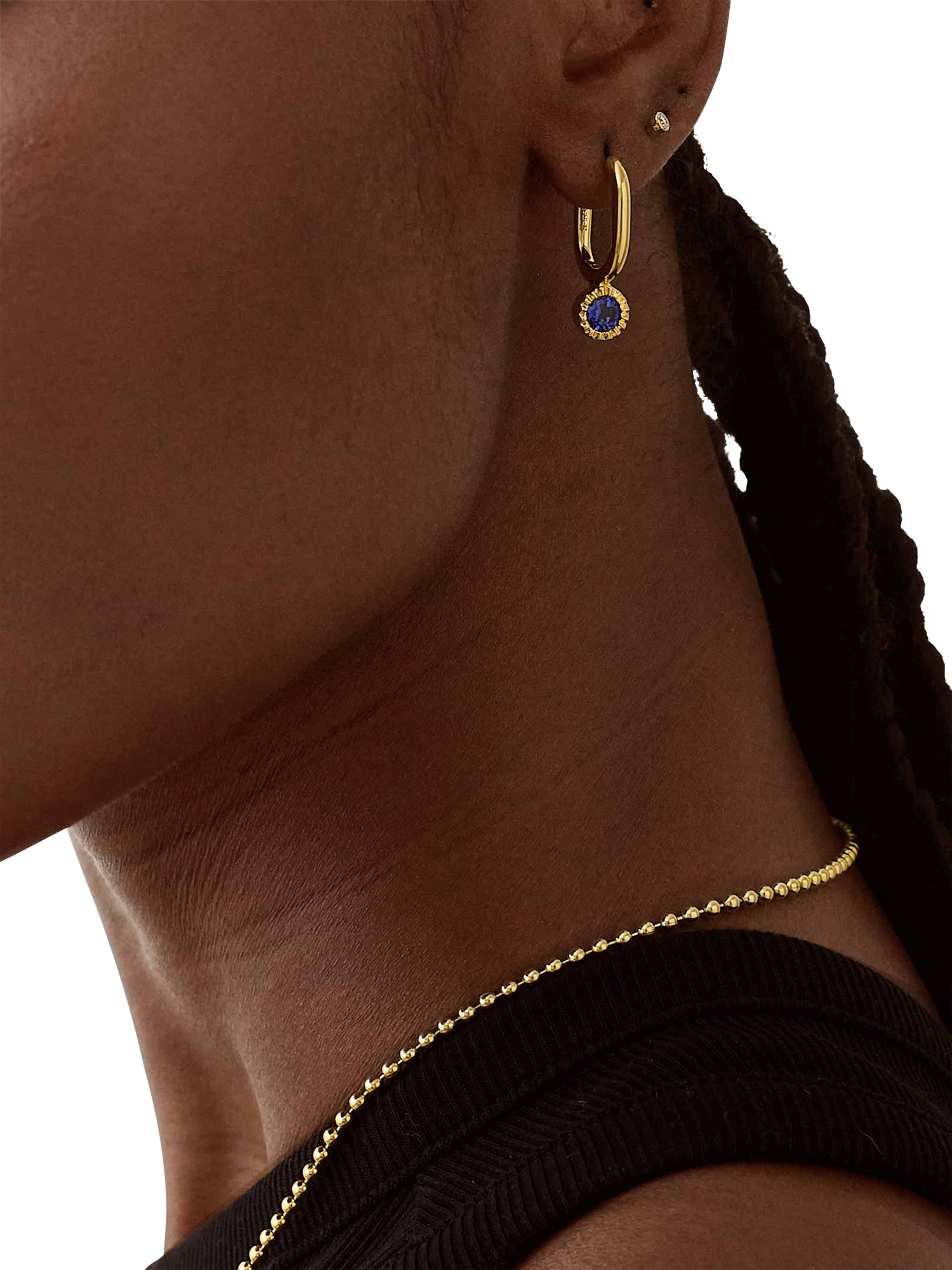 Product image 2 of 4, which shows Edge of Ember Elegant Birthstone Drop Earrings, Yellow Gold/Blue Sapphire