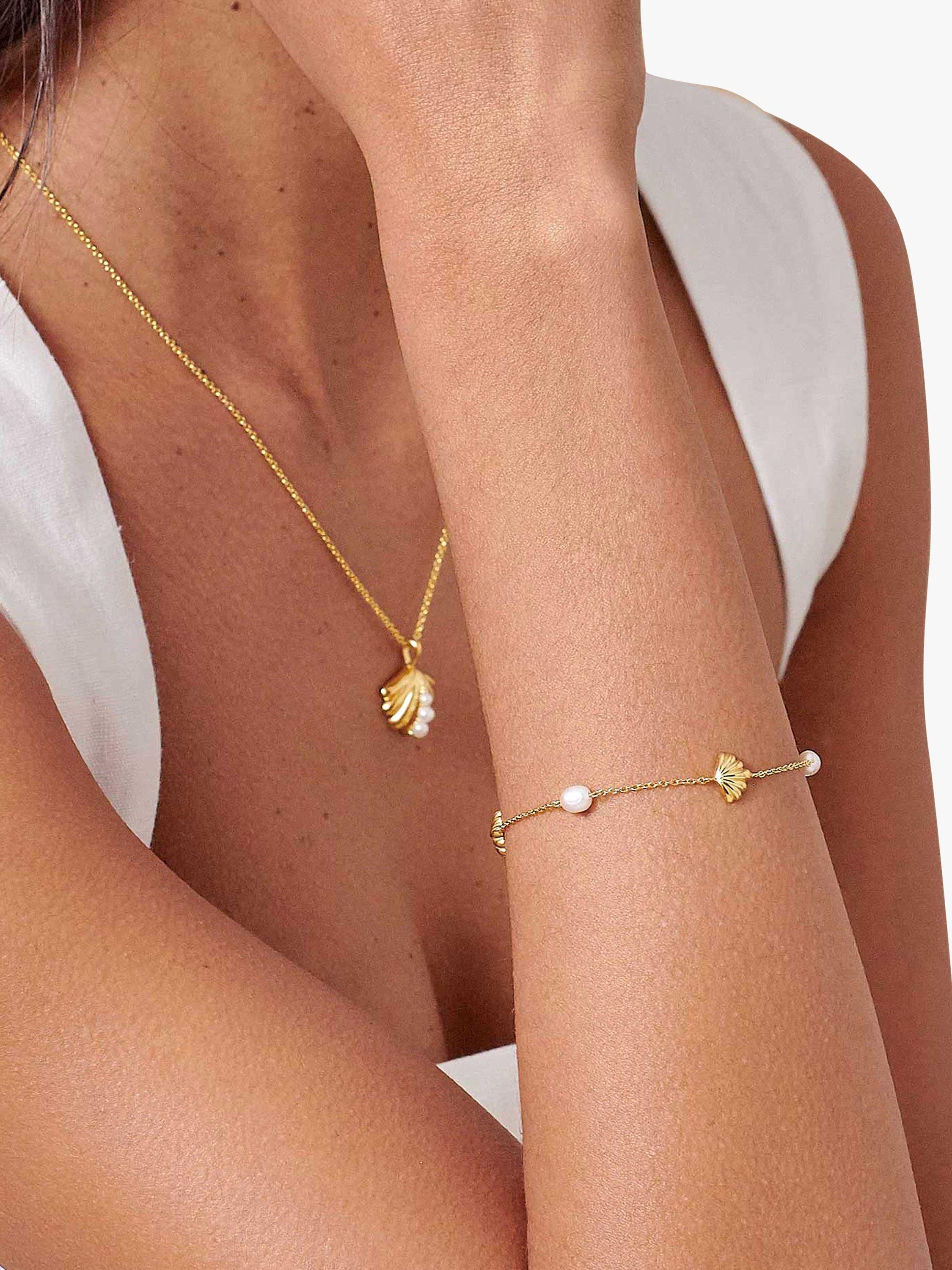 Product image 3 of 7, which shows Edge of Ember Pearl Charm Bracelet, Yellow Gold