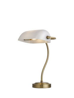 John Lewis Bankers Table Lamp, White/Brass, White & Brass