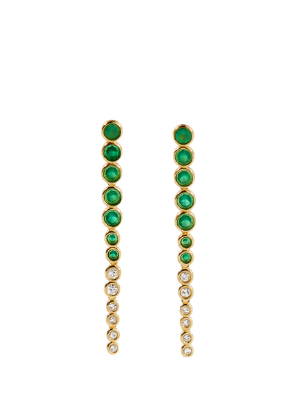 Edge of Ember Serena Tennis Onyx and White Sapphire Long Drop Earrings, Yellow Gold, Yellow Gold