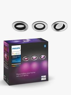 Philips Hue Centura Aluminium Smart LED Recessed Ceiling Spotlight, Pack of 3, Metallic, White/Multi