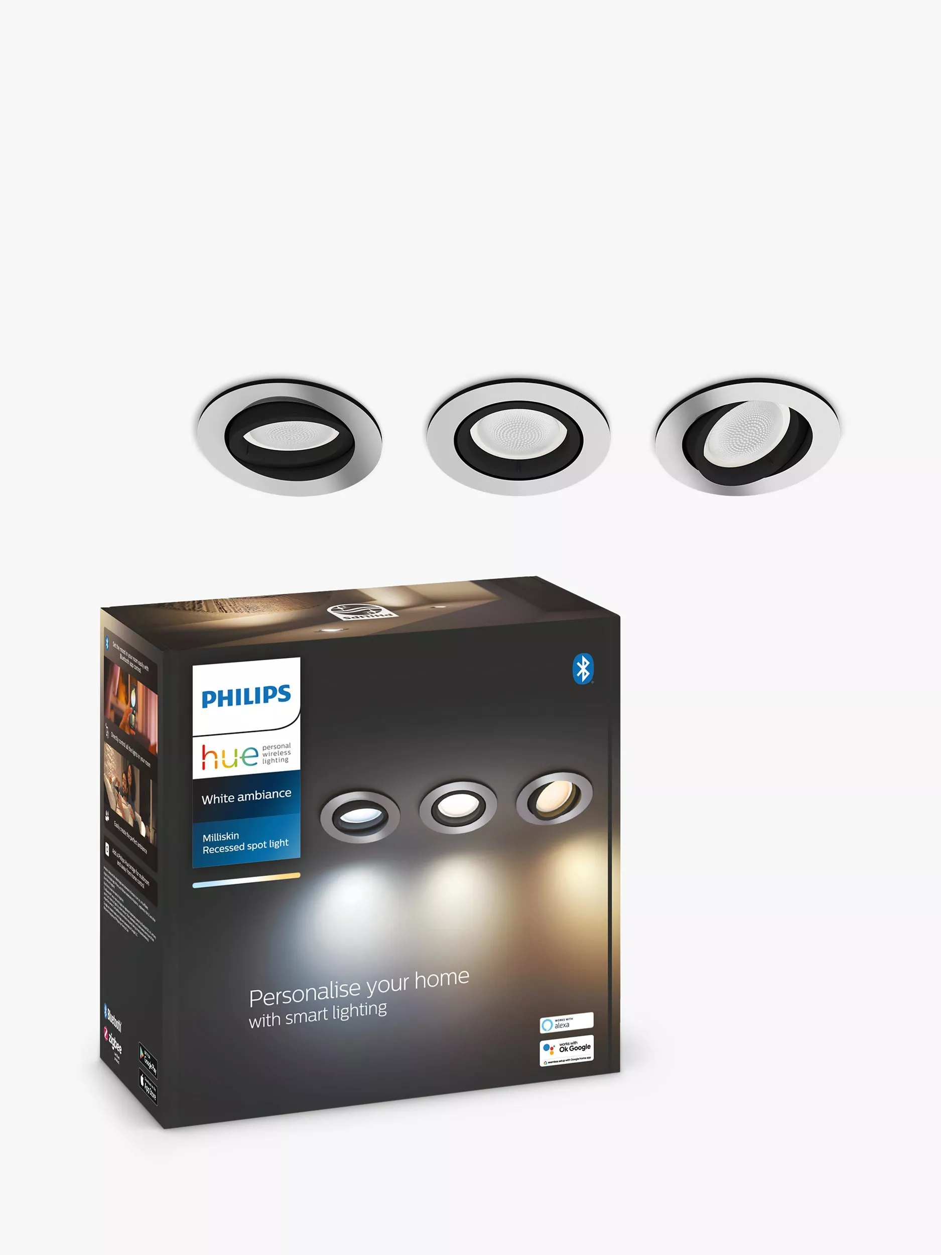 Philips Hue White Ambiance Milliskin Smart Spotlight Aluminium Pack of 3