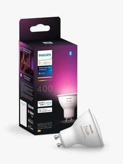 Philips Hue White and Colour Ambiance Wireless Lighting LED Colour Changing Light Bulb with Bluetooth, 4.2W GU10 Spotlight Bulb, Single, White/Multi