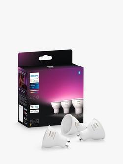 Philips Hue 4.2W GU10 LED Spotlight Bulb, Pack of 3, White/Multi