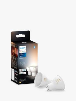 Philips Hue White Ambiance Wireless Lighting Smart LED Light Bulb with Bluetooth, 4.2W GU10 Bulb, Pack of 2, White/Multi