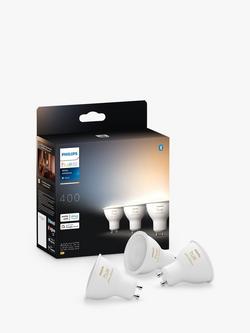 Philips Hue White Ambiance 4.2W GU10 Smart LED Bulb, Pack of 3, White/Multi