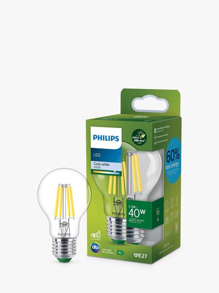 Philips LED 40W E27 Bulb, Cool White, Clear Clear