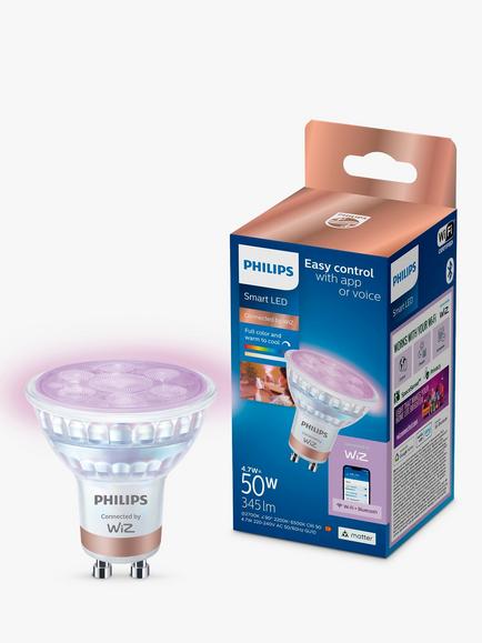Philips Smart LED GU10 Colour Smart Light Bulb, Metallic