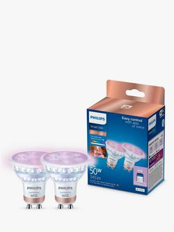 Philips Smart LED GU10 Colour Smart Light Bulb, Pack of 2, Metallic