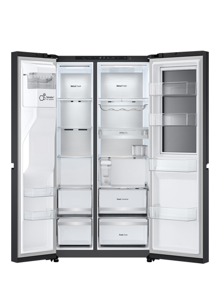 LG InstaView GSXE91BSAD Freestanding 60/40 Non-Plumbed American Fridge Freezer, Silver - view 2, Black