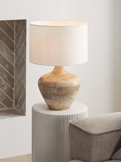 John Lewis Manaia Hand Etched Mango Wood Table Lamp, White Wash - view 2, White Wash