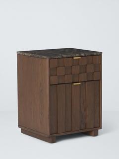 John Lewis Check & Stripe Bedside Table, Dark Wood