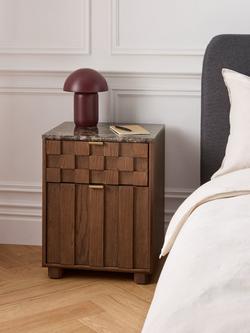 John Lewis Check & Stripe Bedside Table, Dark Wood - view 2, Dark Wood