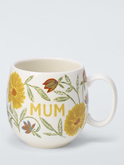 John Lewis Floral 'Mum' Fine China Mug, 560ml, Yellow/Multi, Yellow Multi Yellow