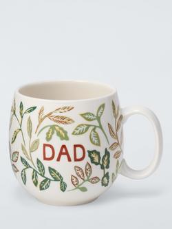 John Lewis Greenery 'Dad' Fine China Mug, 560ml, Green/Multi, Green Multi Green