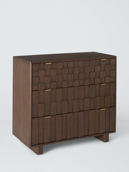 John Lewis Check & Stripe 3 Drawer Chest, Dark Wood, Dark Wood