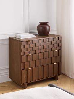 John Lewis Check & Stripe 3 Drawer Chest, Dark Wood - view 2, Dark Wood