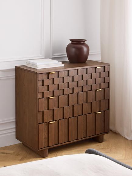John Lewis Check & Stripe 3 Drawer Chest, Dark Wood - view 2, Dark Wood