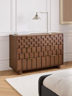 John Lewis Check & Stripe 6 Drawer Chest, Dark Wood - view 2, Dark Wood