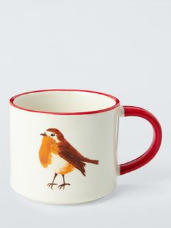 John Lewis Robin Stoneware Mug, 349ml, Red/Multi, Multi