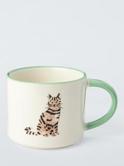 John Lewis Tabby Cat Stoneware Mug, 349ml, Green/Multi, Multi