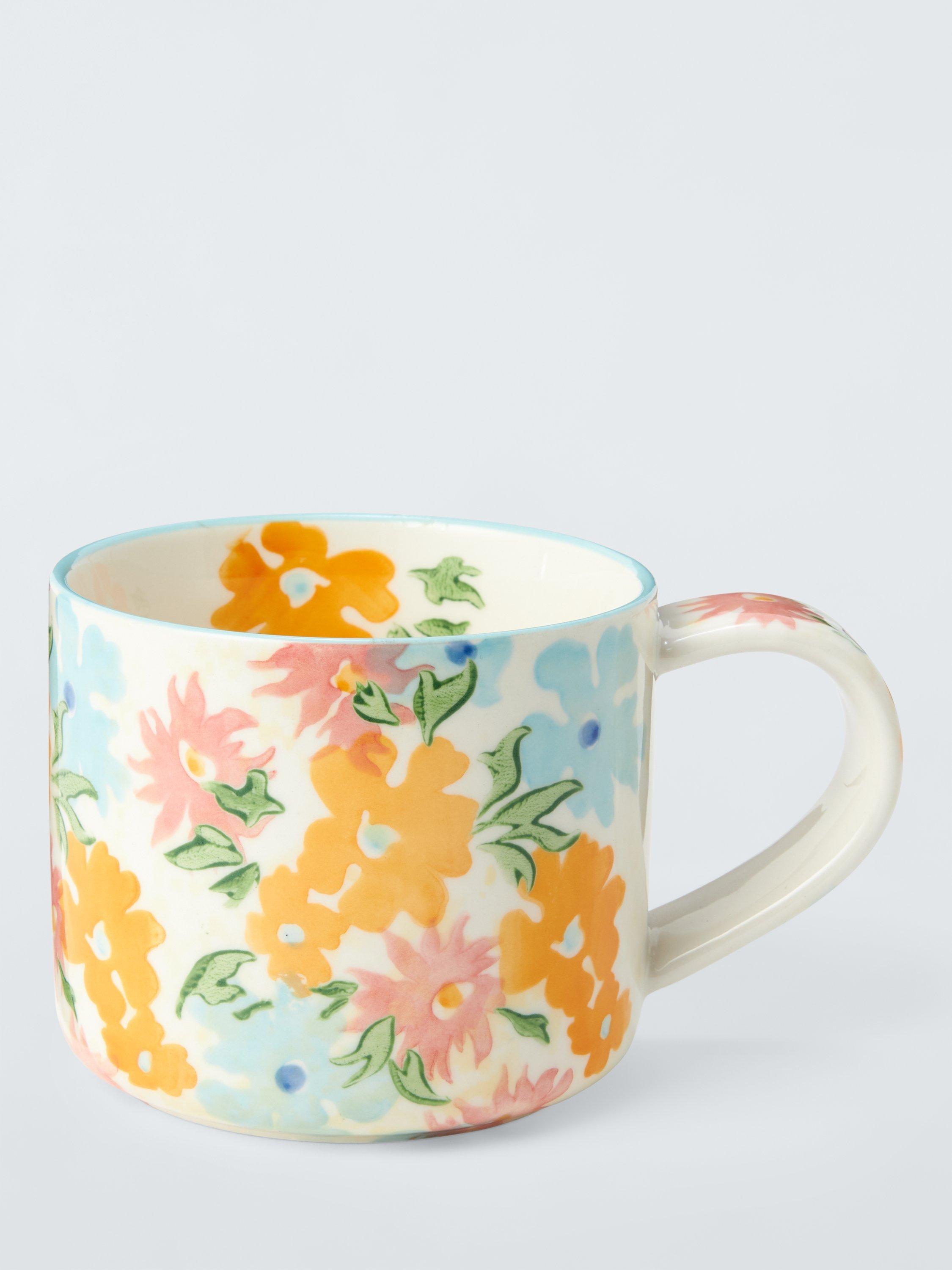 John Lewis Floral Stoneware Mug, 350ml, Teal