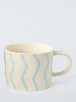 John Lewis Hand Painted Wiggle Stoneware Mug, 300ml, Blue, Blue