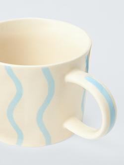 John Lewis Hand Painted Wiggle Stoneware Mug, 300ml, Blue - view 2, Blue