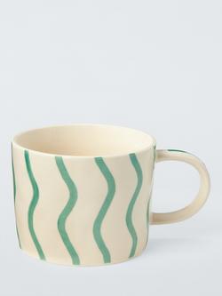 John Lewis Hand Painted Wiggle Stoneware Mug, 300ml, Green, Green