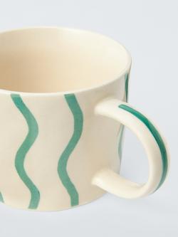 John Lewis Hand Painted Wiggle Stoneware Mug, 300ml, Green - view 2, Green