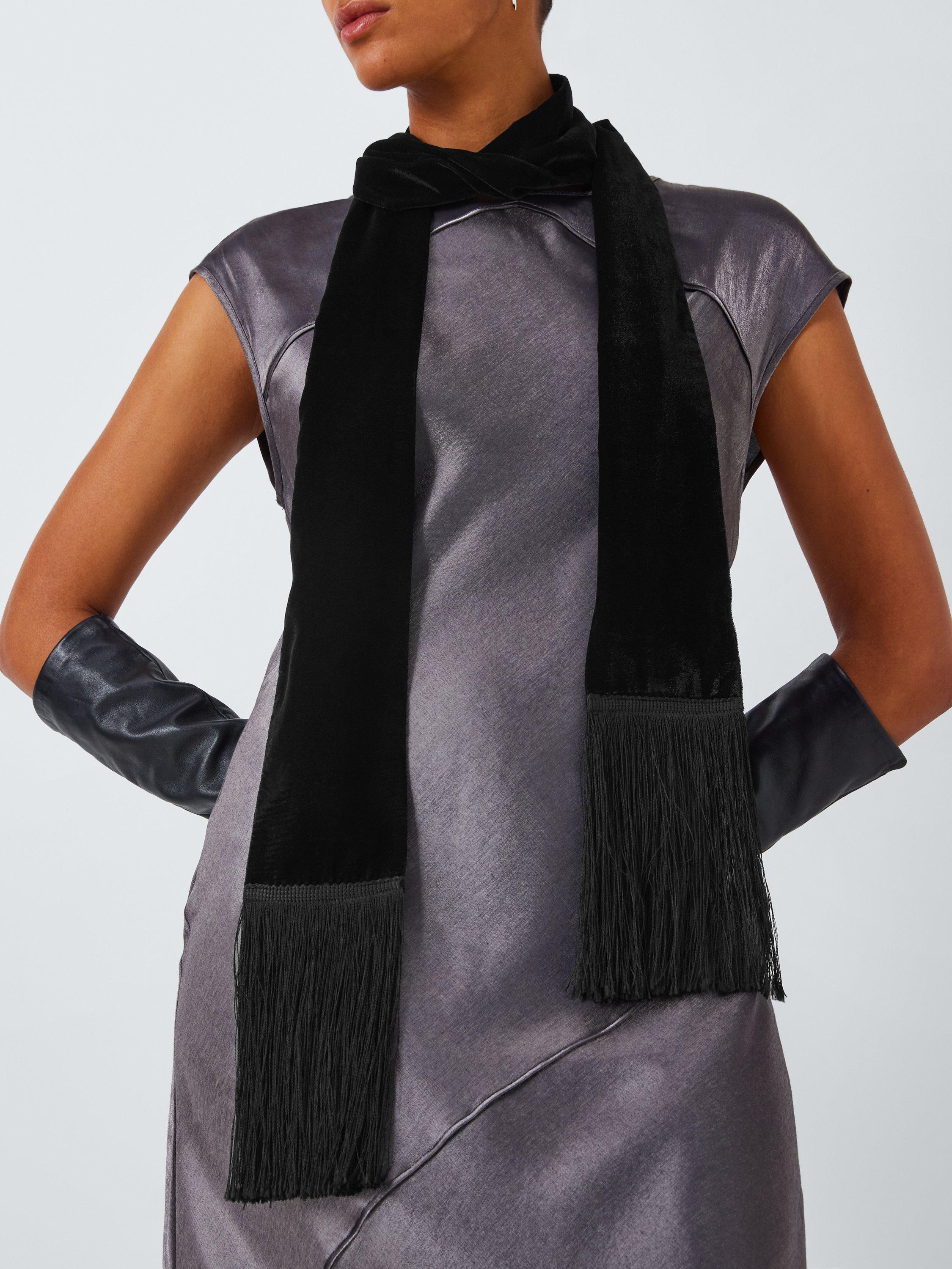 John Lewis Velvet Fringe Scarf, Black
