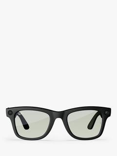 Ray-Ban Meta Wayfarer Glasses, Matte Black, Clear to G15 Green Transitions Lens, Large